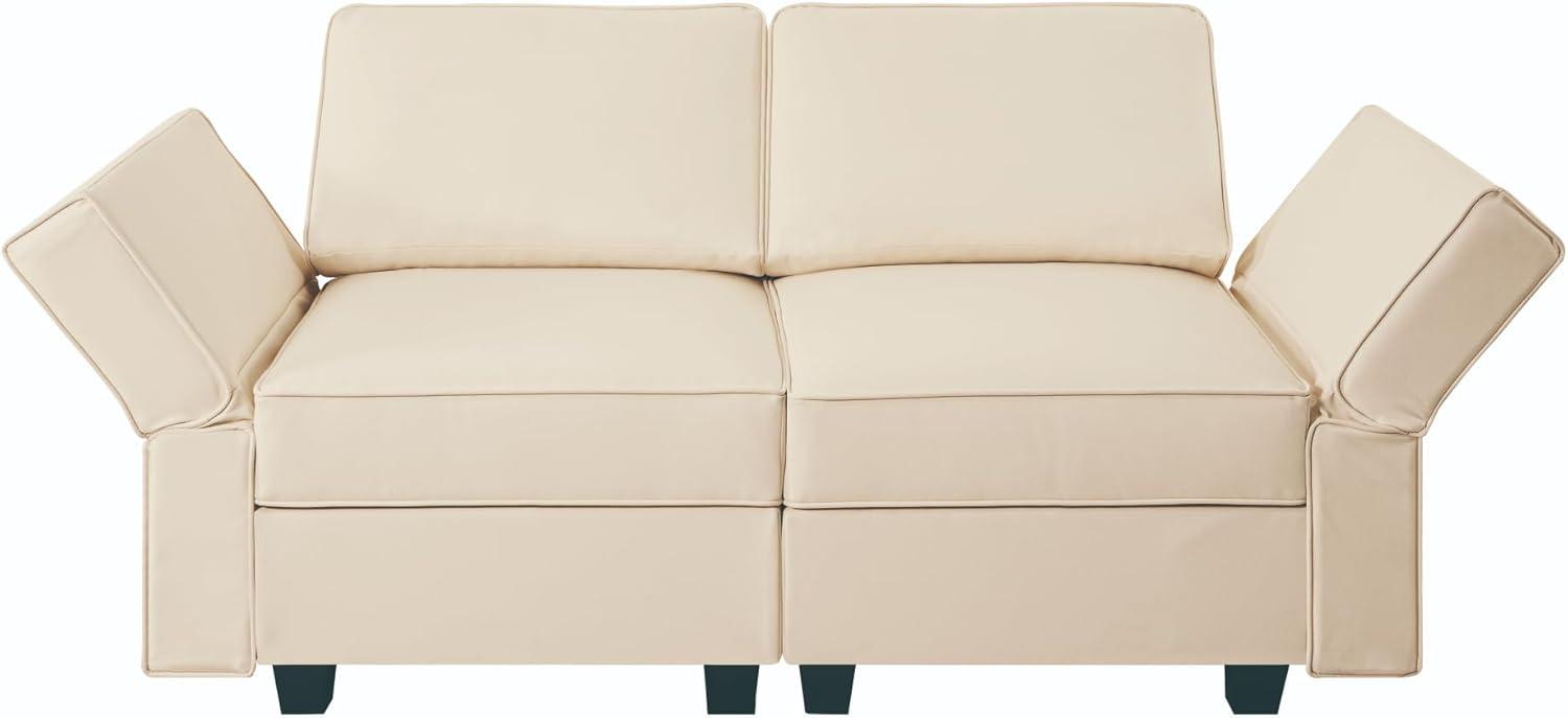 Beige Faux Leather Loveseat Sofa with Storage and Adjustable Arms