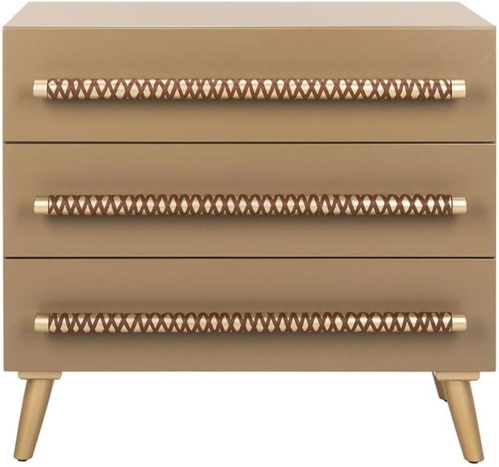 Raquel 3 Drawer Chest - Taupe/Gold/Brown Faux Leather - Safavieh.