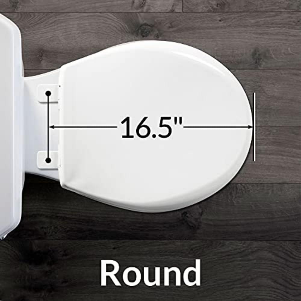 Bemis Alesio Slow Close Toilet Seat, Sleek Chrome Hinges and Adjustable Perfect Fit Wood Seat, Round, White