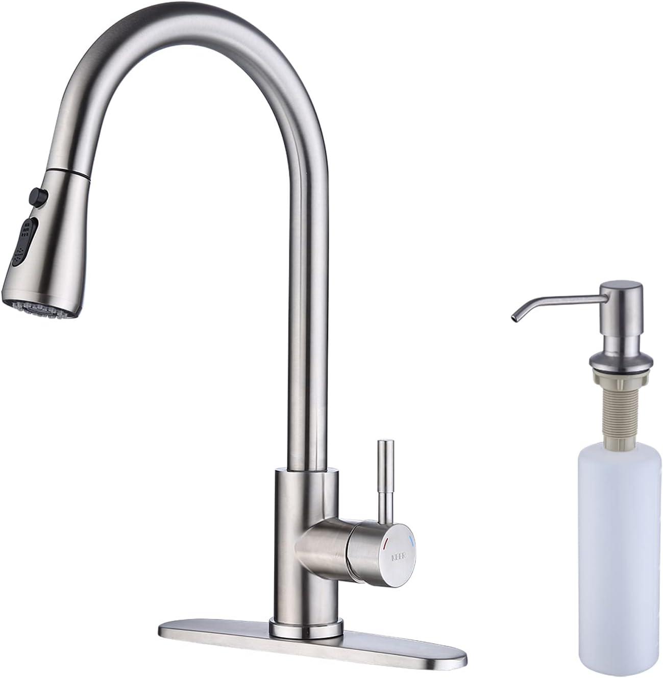 Stainless Steel High Arc Kitchen Faucet with Pull-Down Sprayer