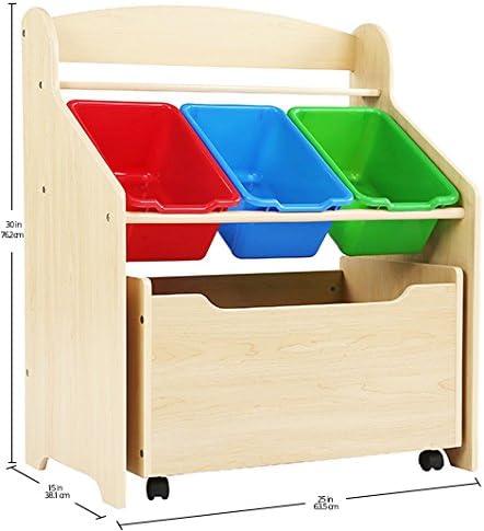 Humble Crew 3-in-1 Toddler-Size Storage Organizer with Rolling Toy Box, Plastic Bins, Natural/Primary