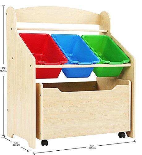 Humble Crew 3-in-1 Toddler-Size Storage Organizer with Rolling Toy Box, Plastic Bins, Natural/Primary