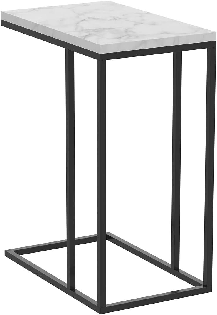 Safdie & Co. 19"L C-Shape Marble Accent Table in Black Metal