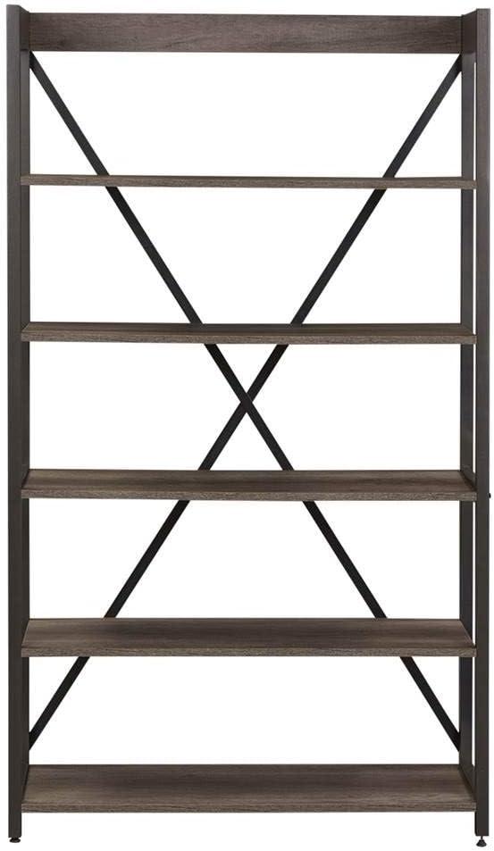 Brown Adjustable Metal Frame 5-Shelf Bookcase