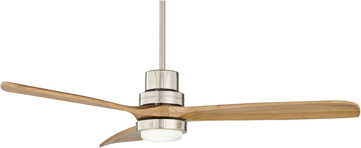 52" Casa Vieja Delta-Wing DC Modern 3 Blade Indoor Ceiling Fan with LED Light Remote Control Brushed Nickel Natural Solid Wood for Living Room Kitchen