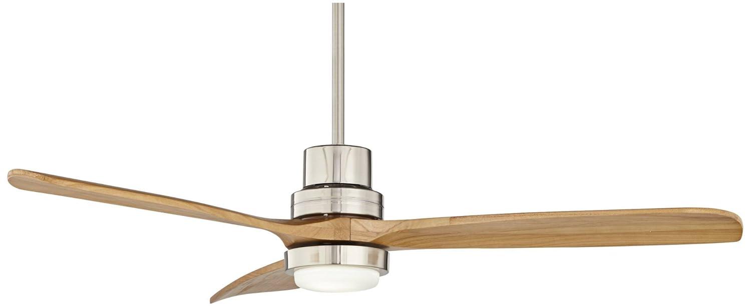 52" Casa Vieja Delta-Wing DC Modern 3 Blade Indoor Ceiling Fan with LED Light Remote Control Brushed Nickel Natural Solid Wood for Living Room Kitchen