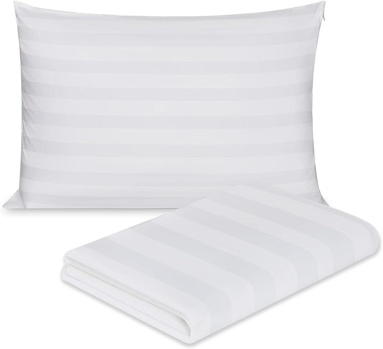 Containental Bedding White Damask Zippered 300 Thread Count Cotton Pillow Protector - Queen Size 20x30 Inch Pack of 1