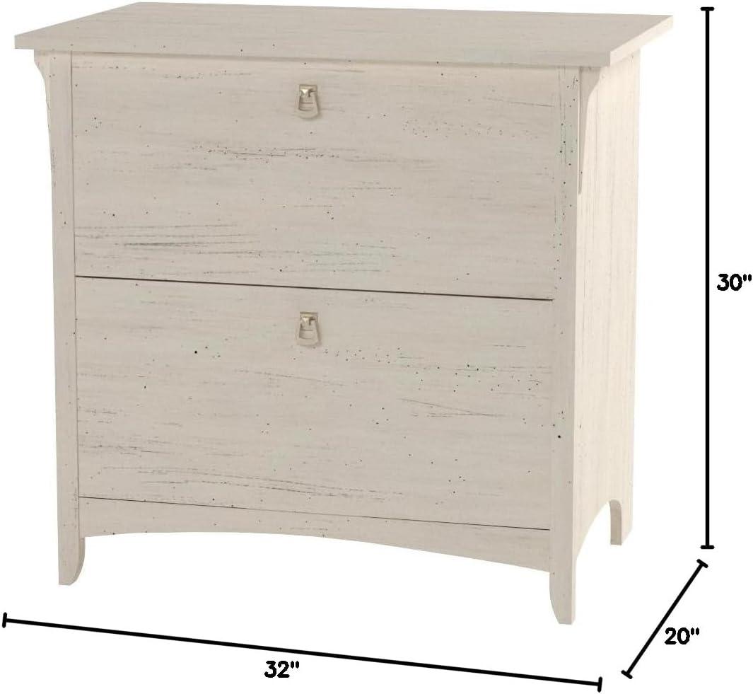 Salinas 2 Drawers File Cabinet In Antique White - Bush Furniture: Mid-Century Modern, Wood Composite, Laminate Surface