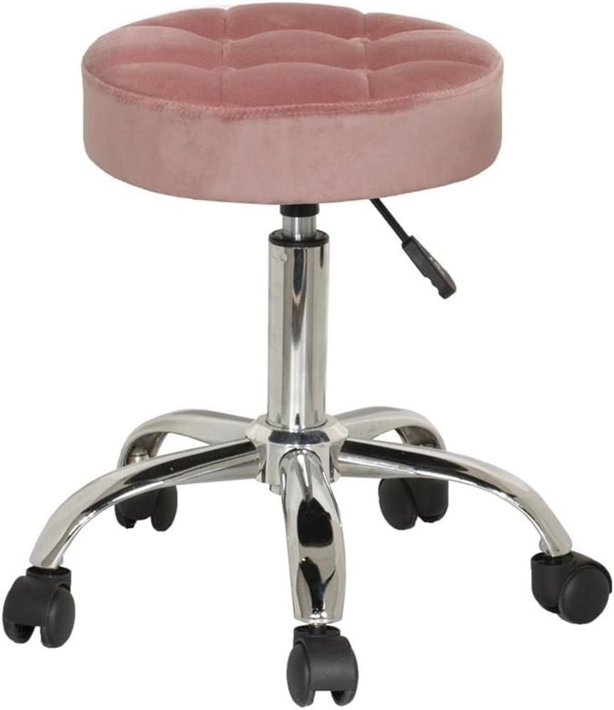 Dusty Pink Velvet Adjustable Backless Office Stool with Chrome Base