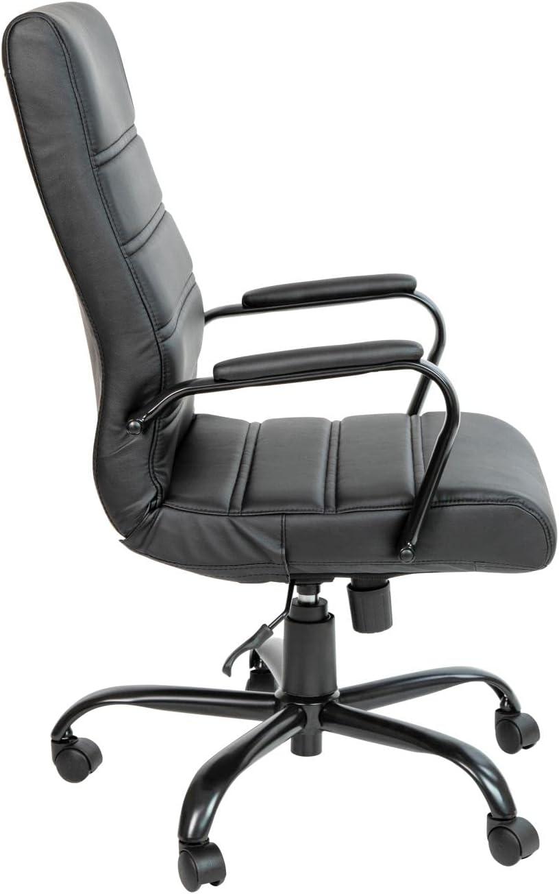 Black Leather High Back Executive Swivel Office Chair with Fixed Arms