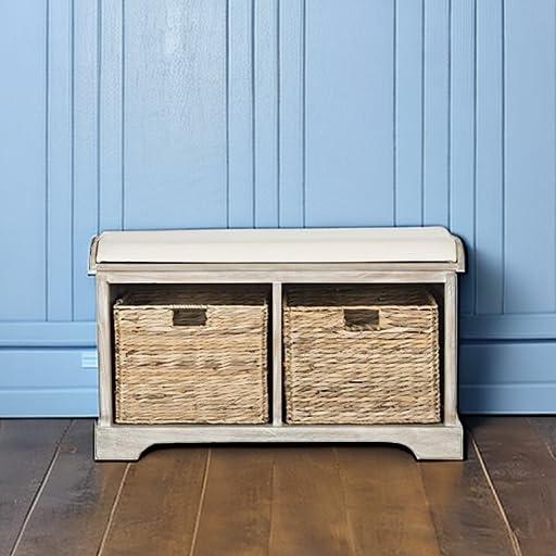 Freddy Wicker Storage Bench - AMH5736 - White Wash - Safavieh
