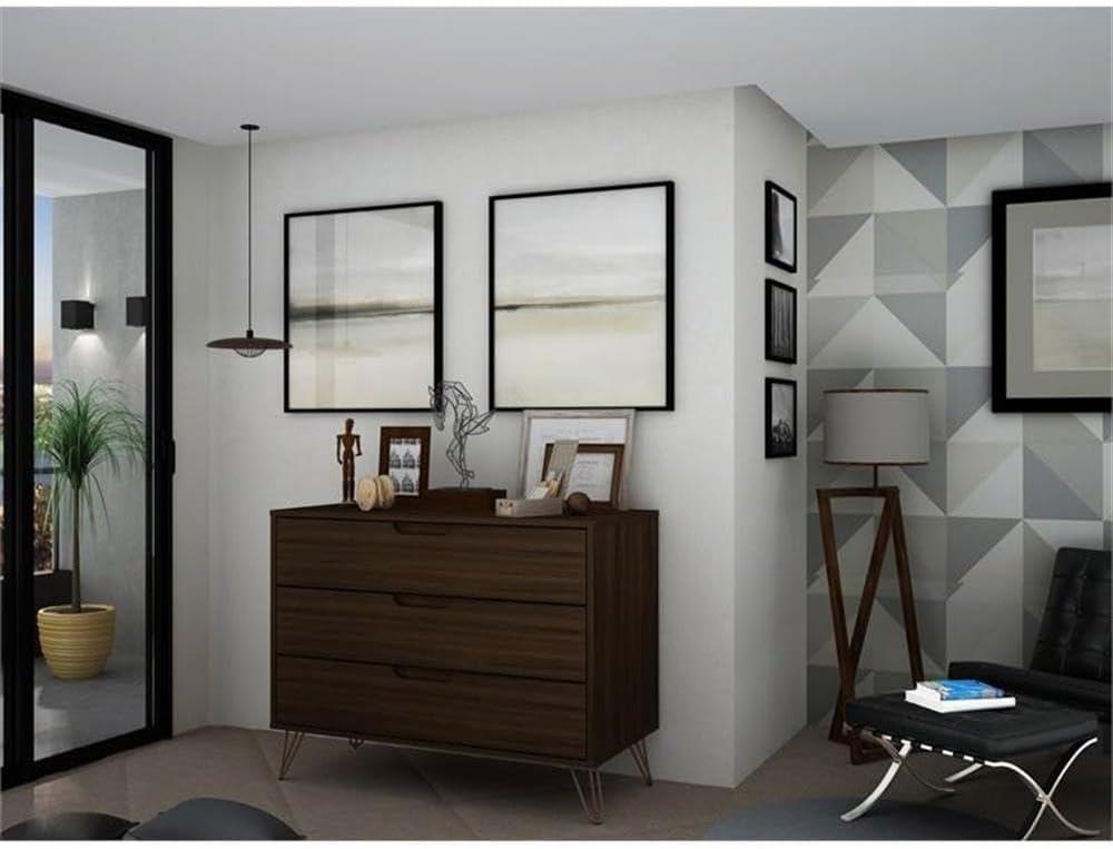Manhattan Comfort Rockefeller Dresser Brown - Manhattan Comfort: MDF Composite Frame, 3-Drawer Storage for Bedroom, Assembly Required