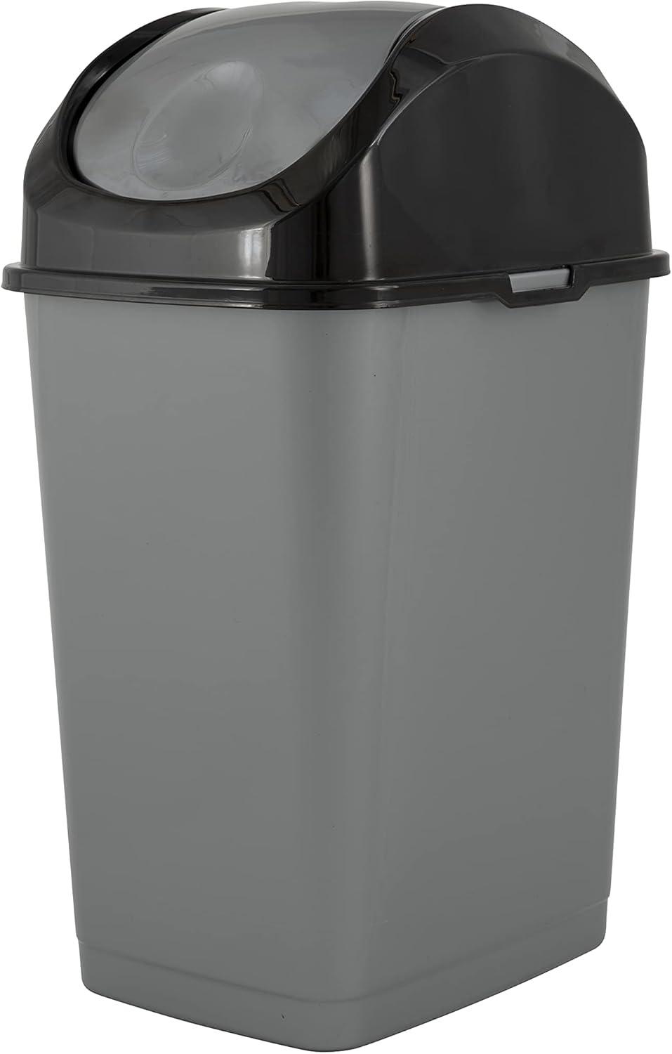 Gray and Black Plastic Swing-Top Trash Can, 23" Tall
