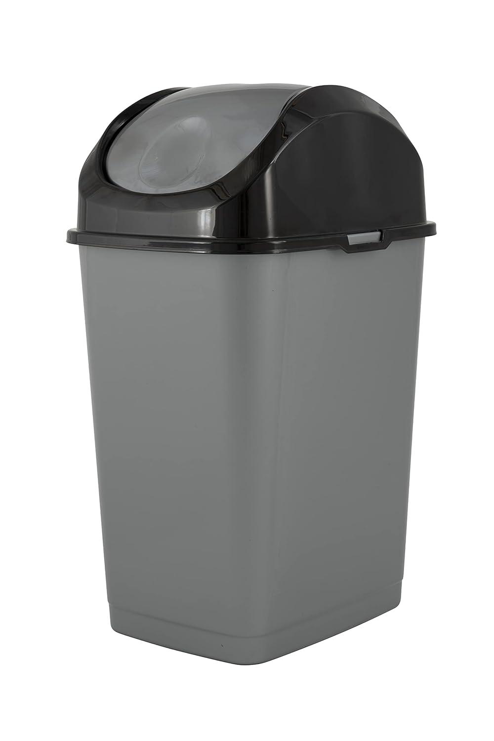 Gray and Black Plastic Swing-Top Trash Can, 23" Tall