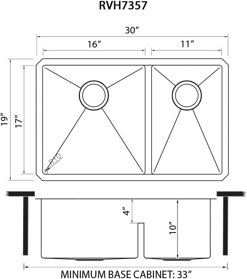 Ruvati 30-inch Low-Divide Undermount Rounded Corners 60/40 Stainless Steel Kitchen Sink