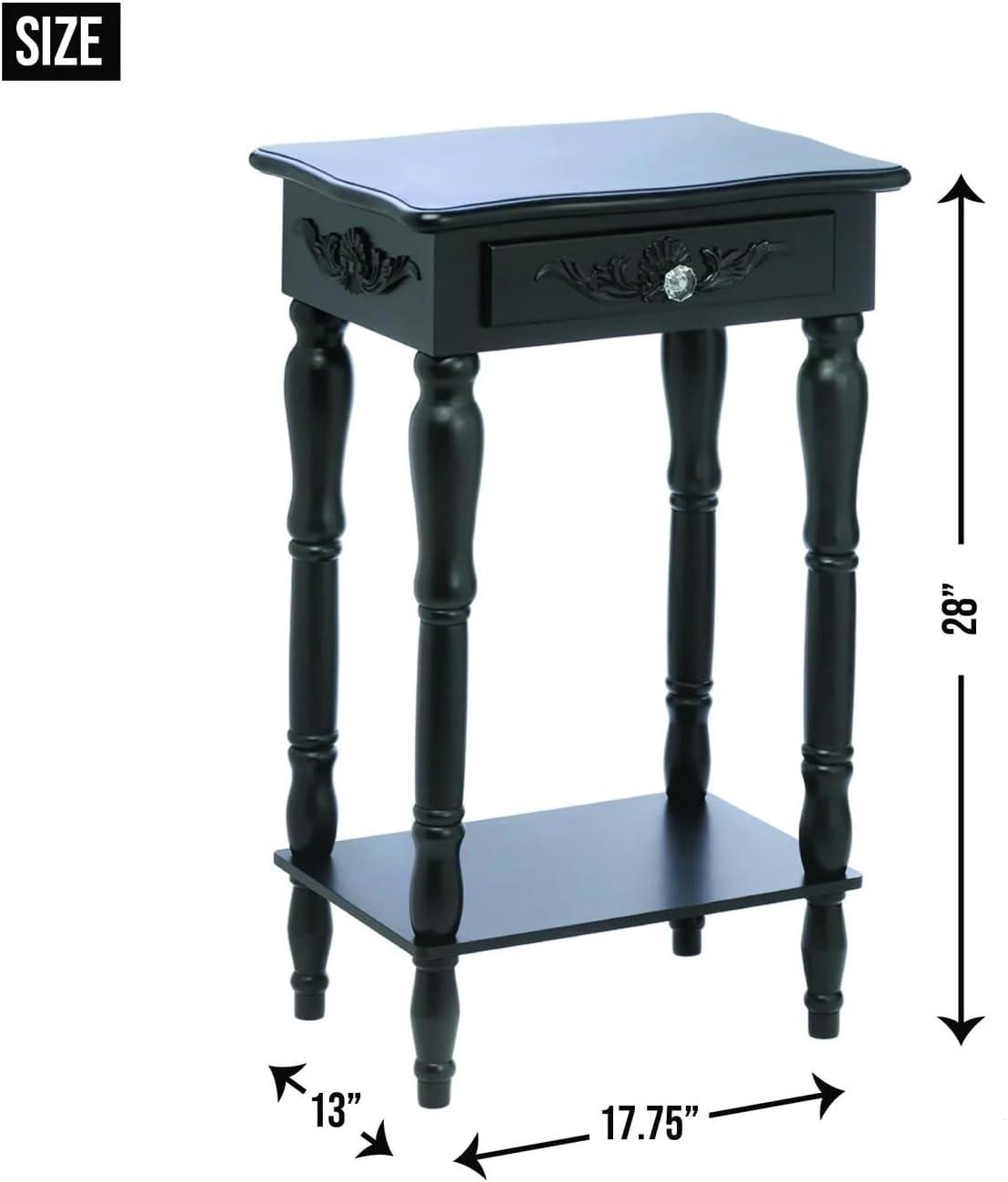 Curvy Carved Black Wood Side Table with Storage