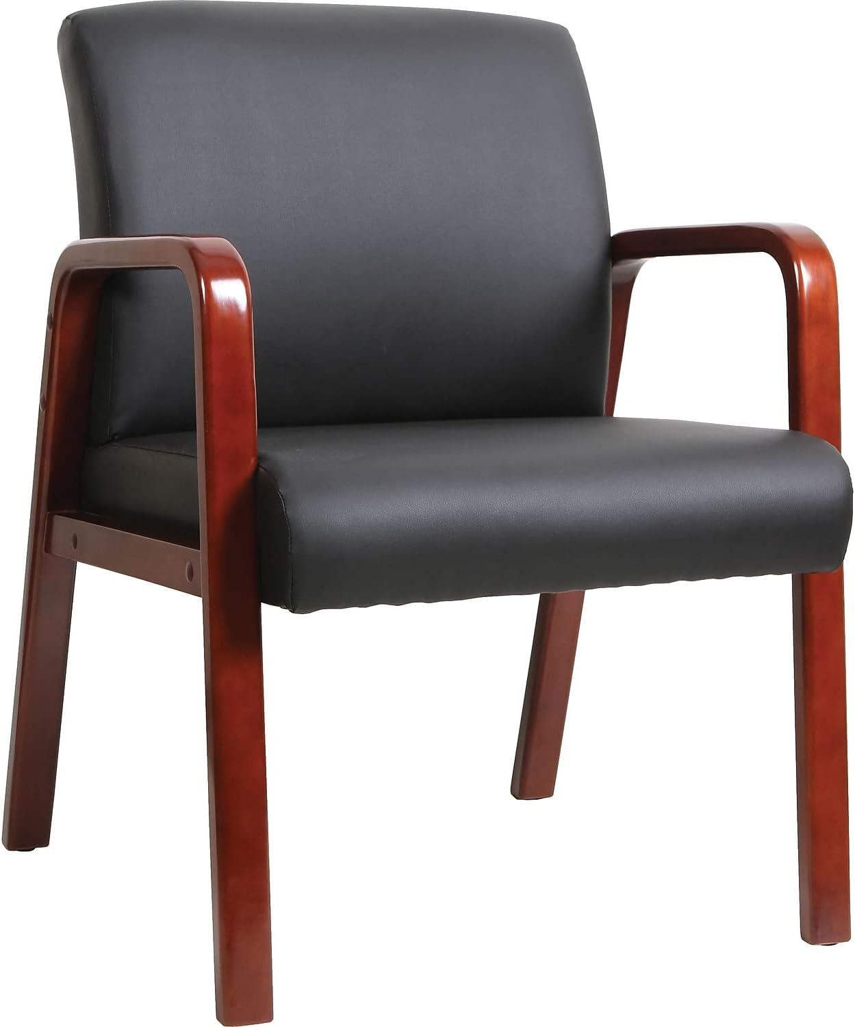 Mahogany Wood Frame Black Leather Guest Chair