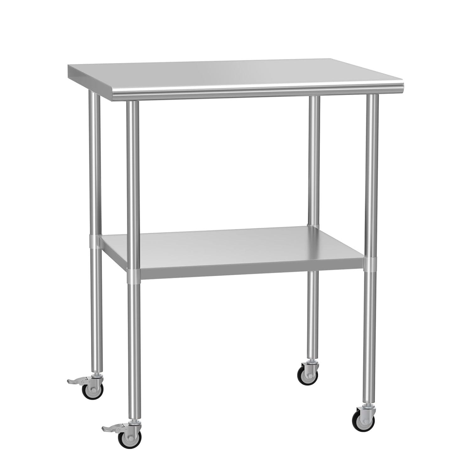 36"x24" Stainless Steel Kitchen Work Prep Table Commercial Workbench With Wheels