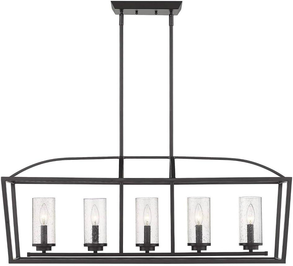 Mercer Matte Black 5-Light Linear Pendant with Seeded Glass