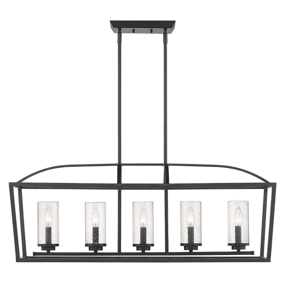 Mercer Matte Black 5-Light Linear Pendant with Seeded Glass