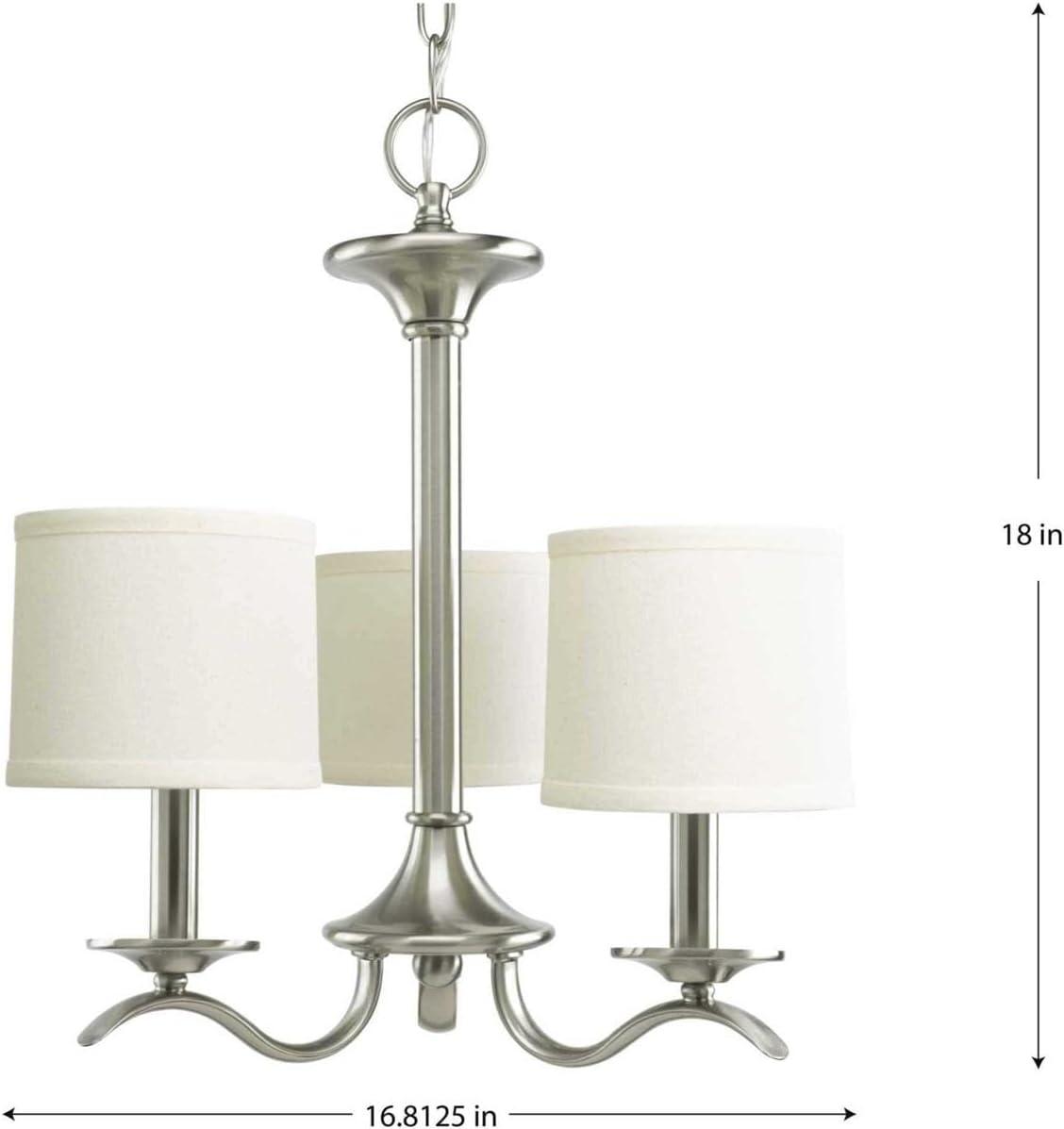 Brushed Nickel 3-Light Chandelier with Off-White Drum Shades