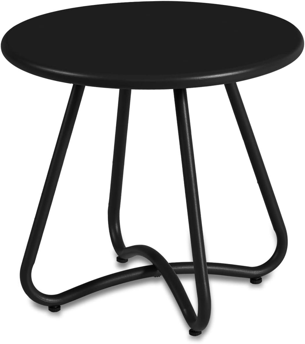 Black Round Steel Patio Side Table with Adjustable Feet