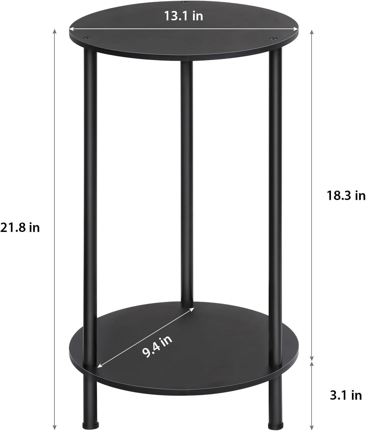 Small Round Side Table, End Tables Living Room Set of 2, Black Night Stands for Bedrooms, Small Side Table for Small Spaces，2 Tiers Modern Side Table with Storage Shelf, Easy to Assemble