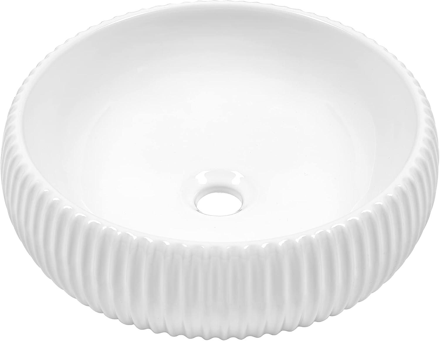 Glossy White Round Ceramic Above-Counter Vessel Sink