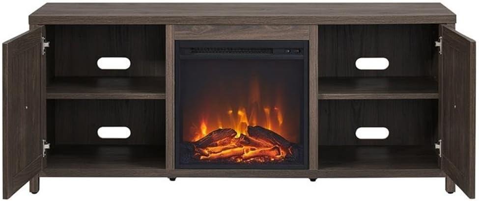 Evelyn&Zoe Granger Rectangular TV Stand with Log Fireplace for TV's up to 65", Black