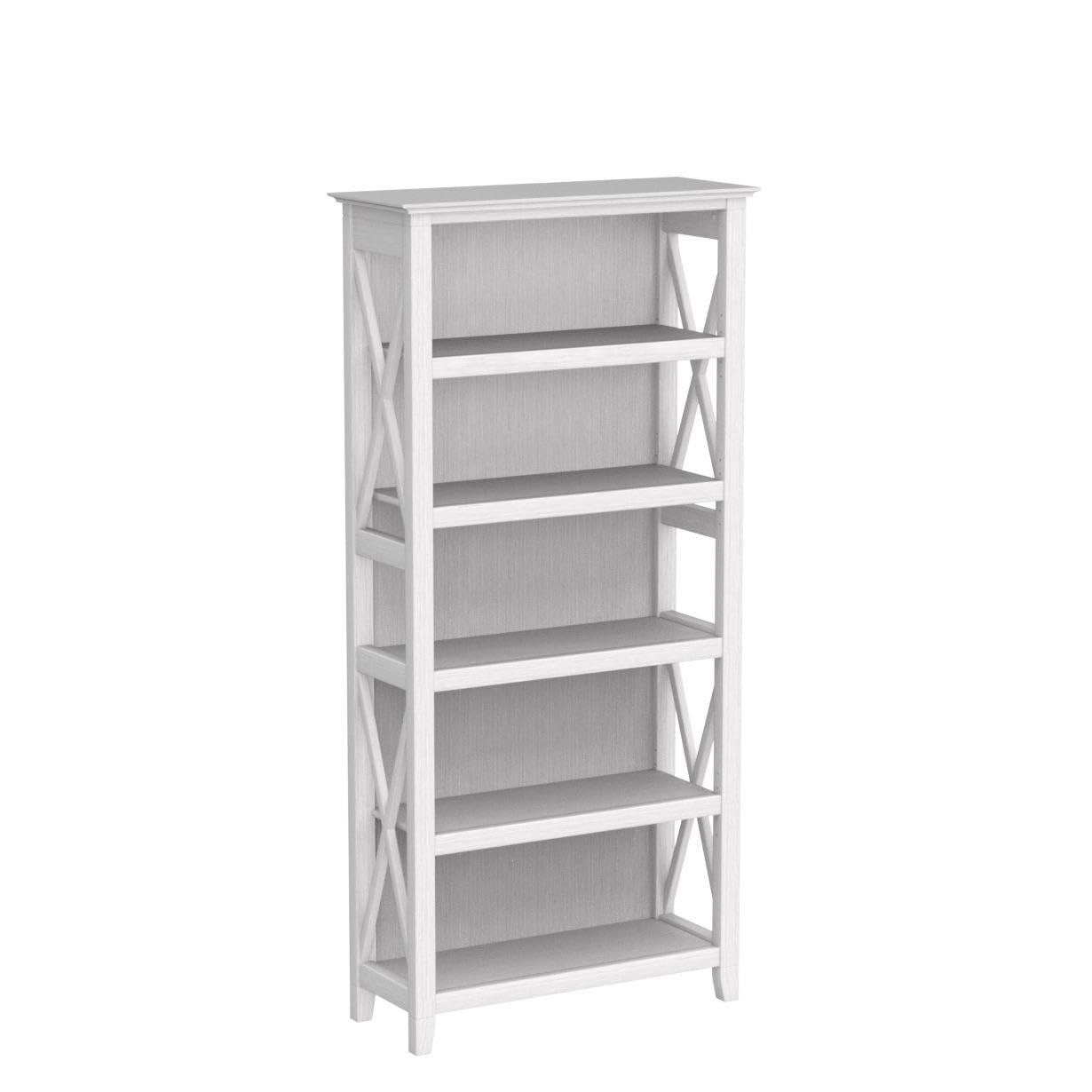 Pure White Oak Adjustable Tall 5 Shelf Bookcase Set