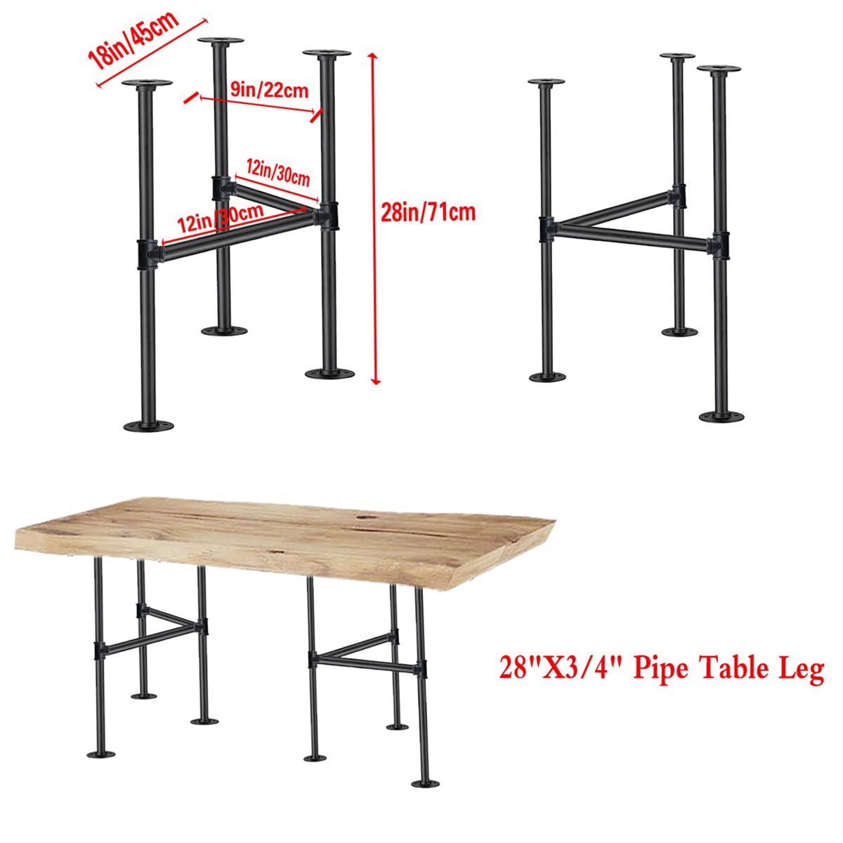 Industrial Pipe Table Leg Set,Metal Table Legs for Coffee and End Tables, Desks, Nightstand,2Pcs, 28" H × 18" W(Black)