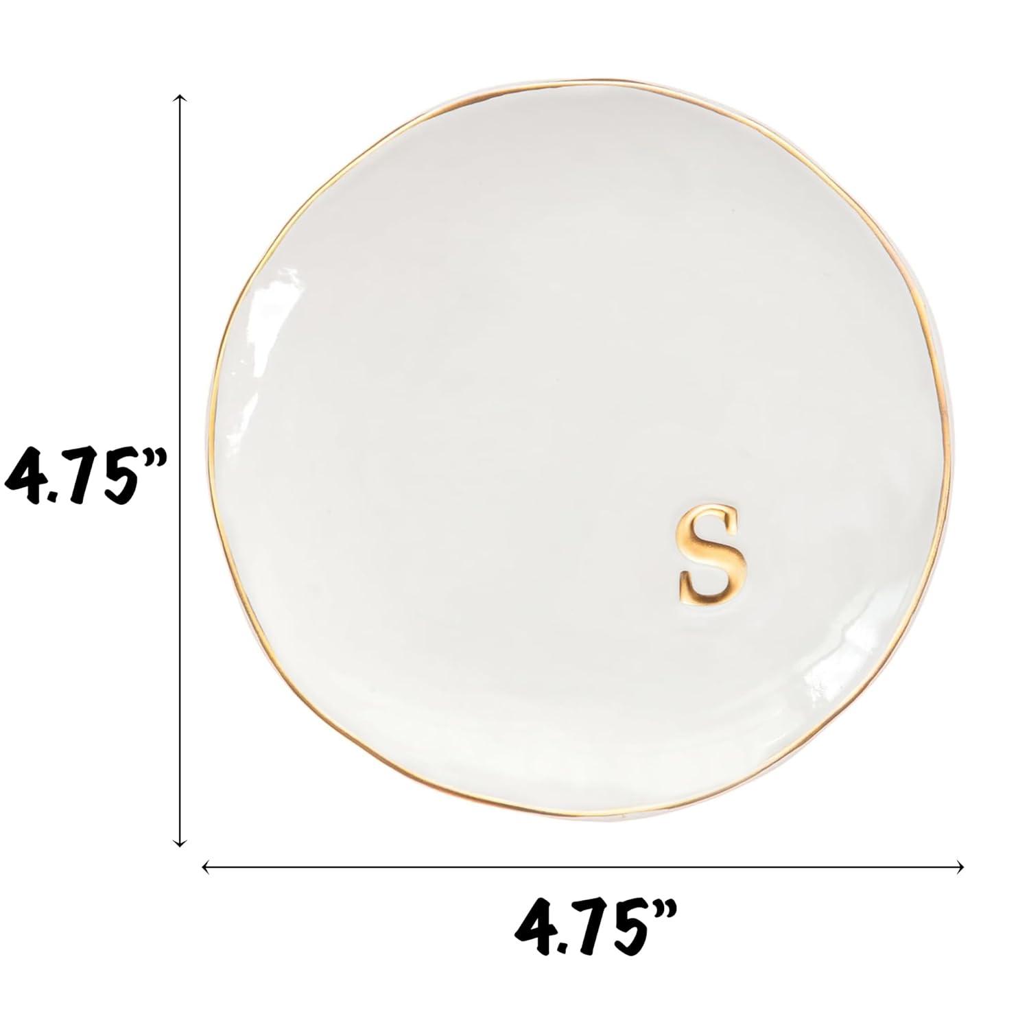 COLLECTIVE HOME - Ceramic Jewelry Tray, Decorative Trinket Dish for Rings Earrings Necklaces Bracelet Watch Keys, Birthday Mother's Day Christmas Gift for Women, 4.75", White Surface (O)