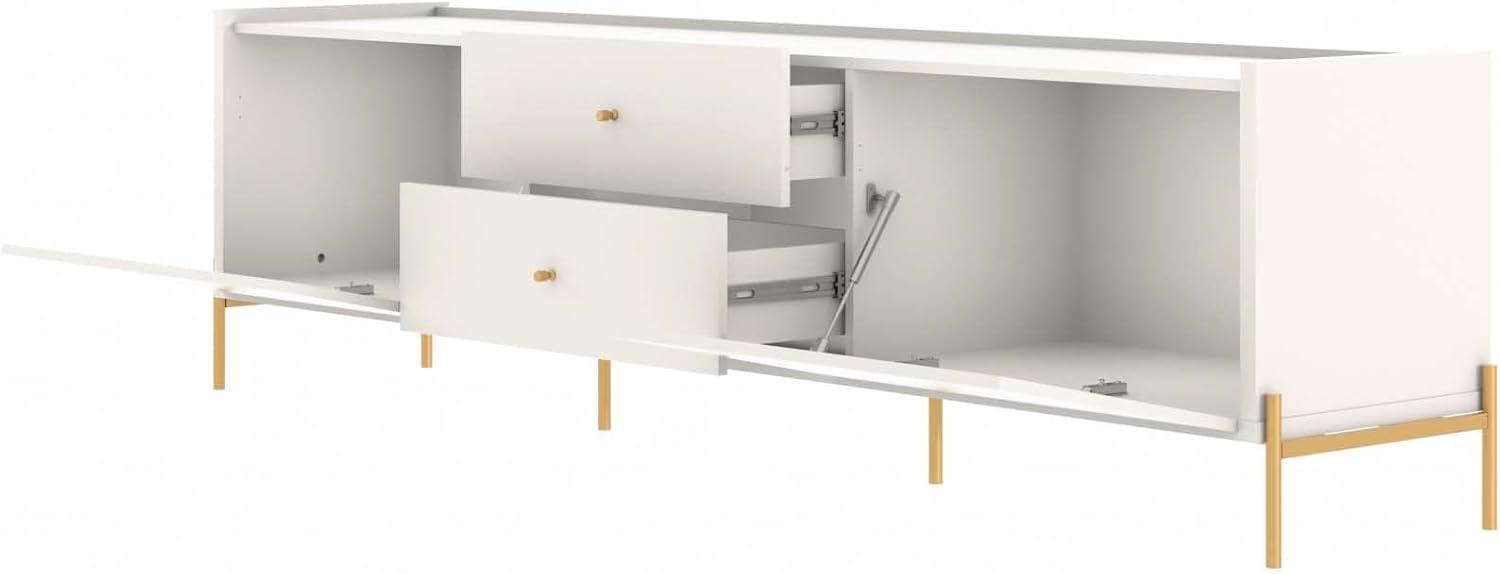 Off-White Modern TV Stand with Gold Steel Legs and Drawers