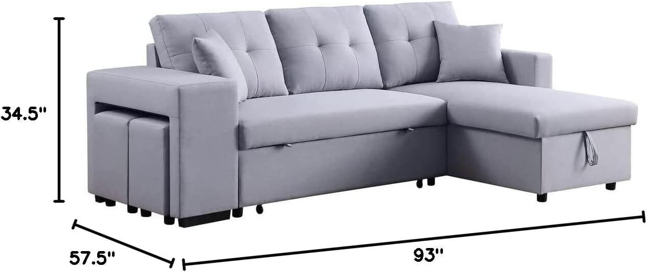 Dennis Dark Gray Linen Fabric Reversible Sleeper Sectional Storage Chaise Stools