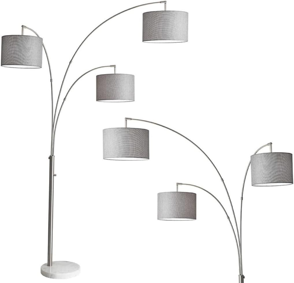 Brushed Steel Arc Floor Lamp with Adjustable Multi-Head Design