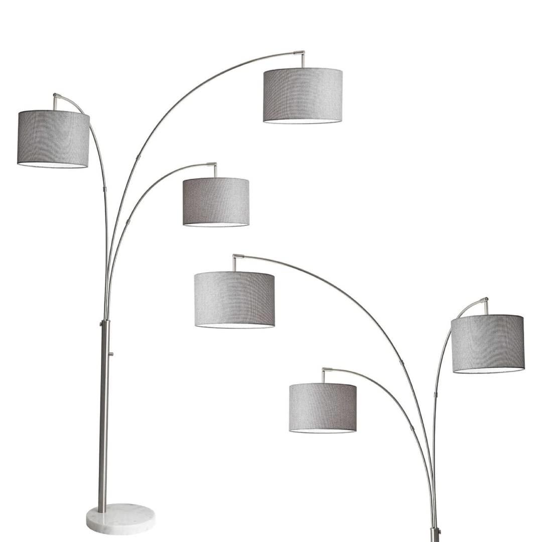 3-Arm Bowery Arc Lamp Brushed Steel - Adesso: Adjustable, Overhead Lighting with Marble Base