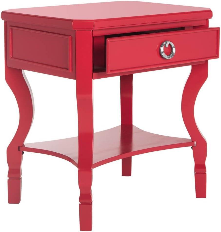 SAFAVIEH Alaia Modern Glam One Drawer Night Stand, Red
