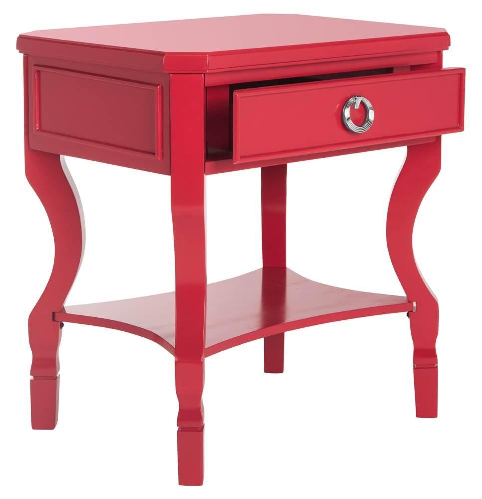 SAFAVIEH Alaia Modern Glam One Drawer Night Stand, Red