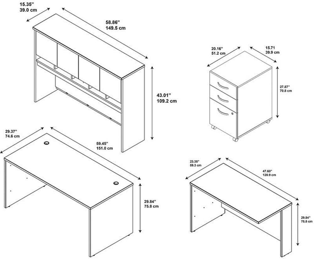 Series C 60W L Shaped Executive Desk with Hutch