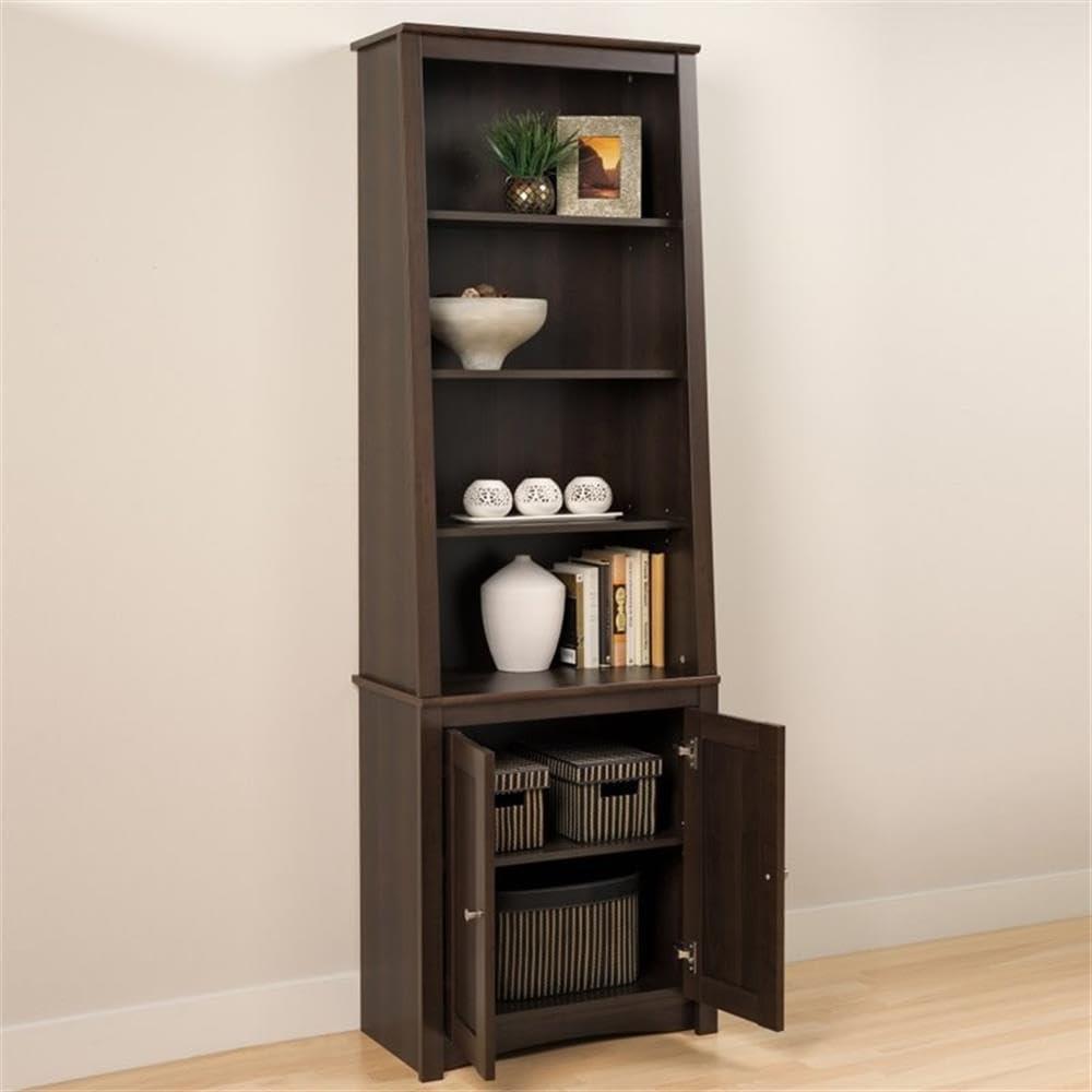 Tall Slant-Back Bookcase with 2 Shaker Doors Espresso - Prepac