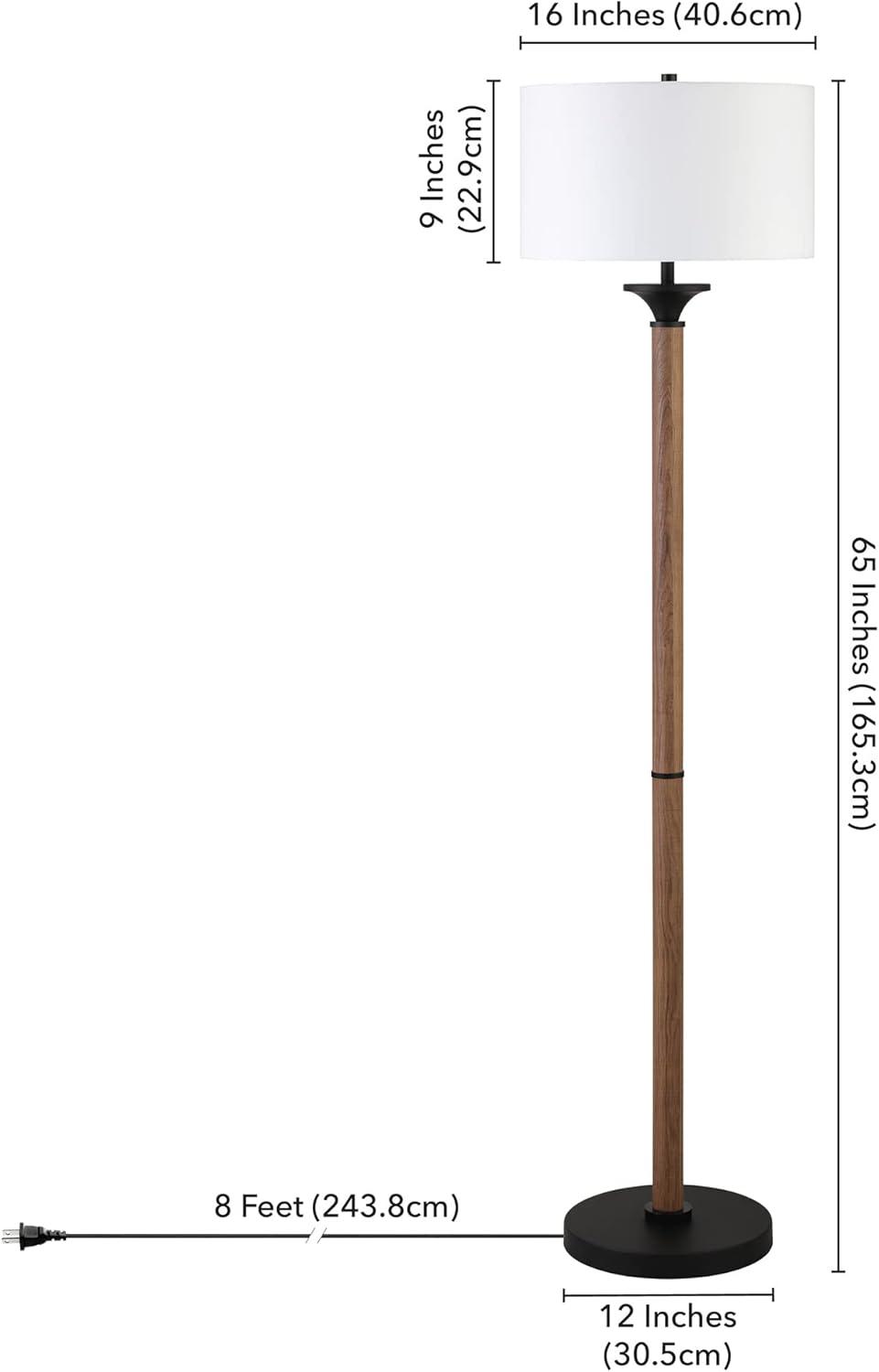 Rustic Oak & Blackened Bronze 66" Modern Floor Lamp with Linen Shade