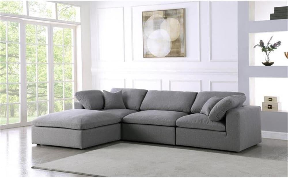 Meridian Furniture Serene Cream Durable Linen Fabric Modular Sectional