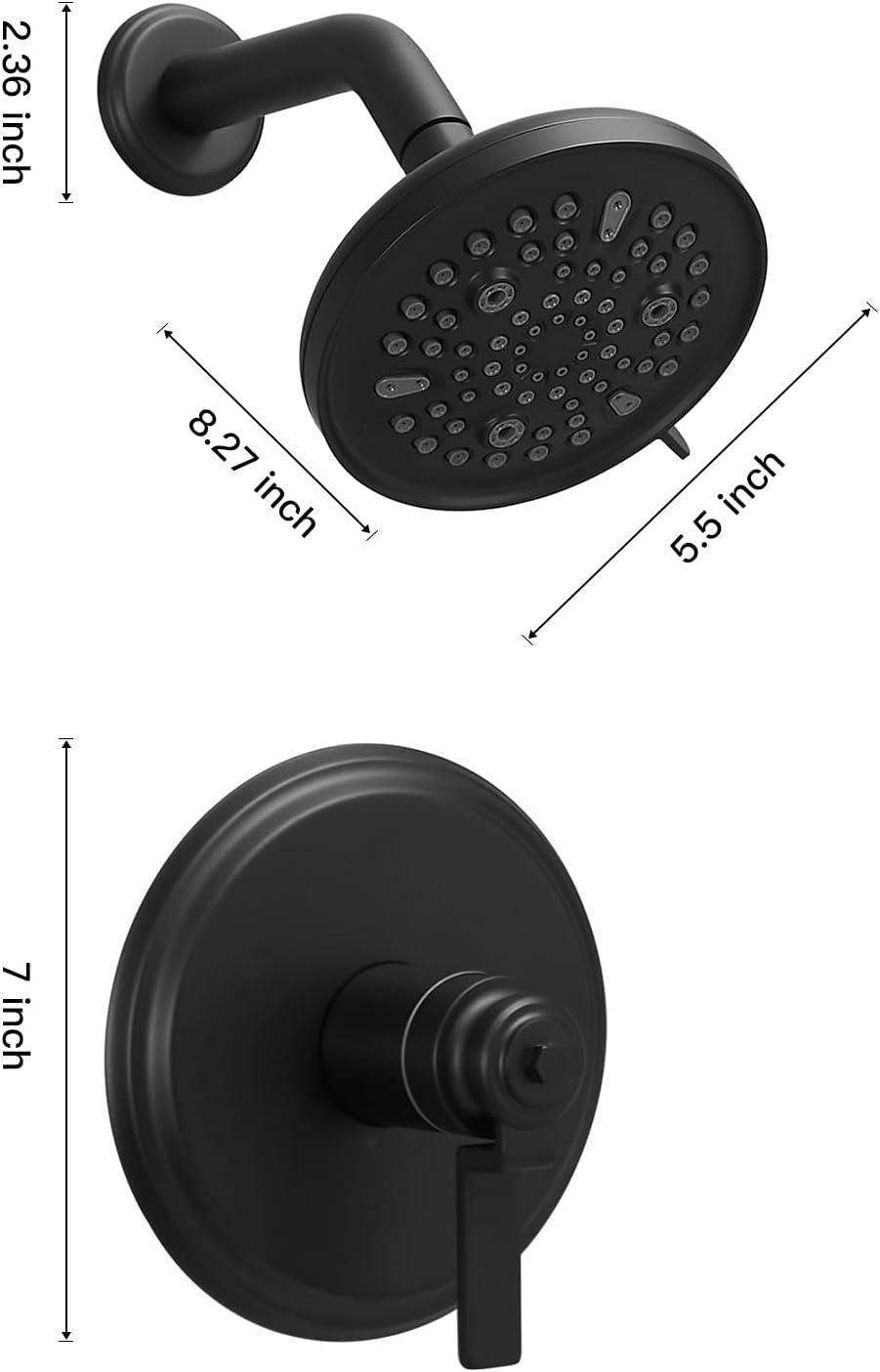 Matte Black Large Round Rain Shower Head with Lever Handle