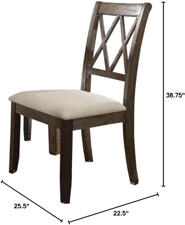 Acme Furniture Set of 2 26" Claudia Dining Chairs Beige Linen/Salvage Brown: Upholstered X Back, Armless Design