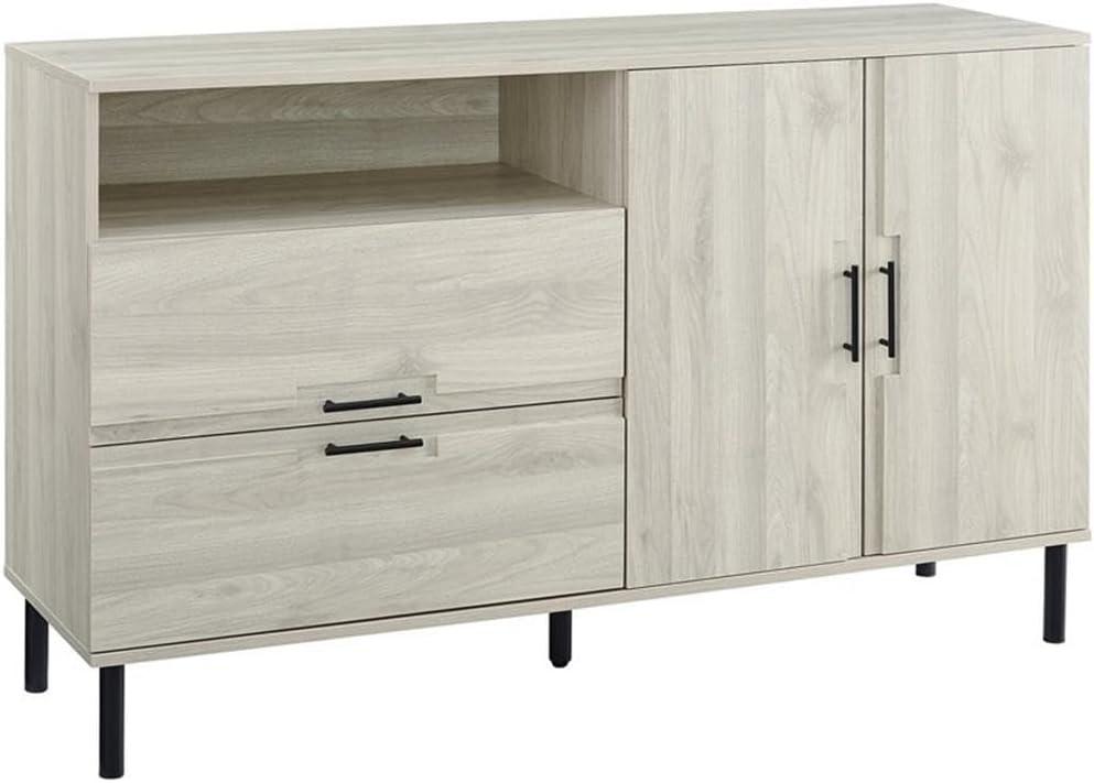 Walker Edison Modern Detailed Cabinet Door and 2 Drawer Storage-Sideboard-Buffet, 56, Birch