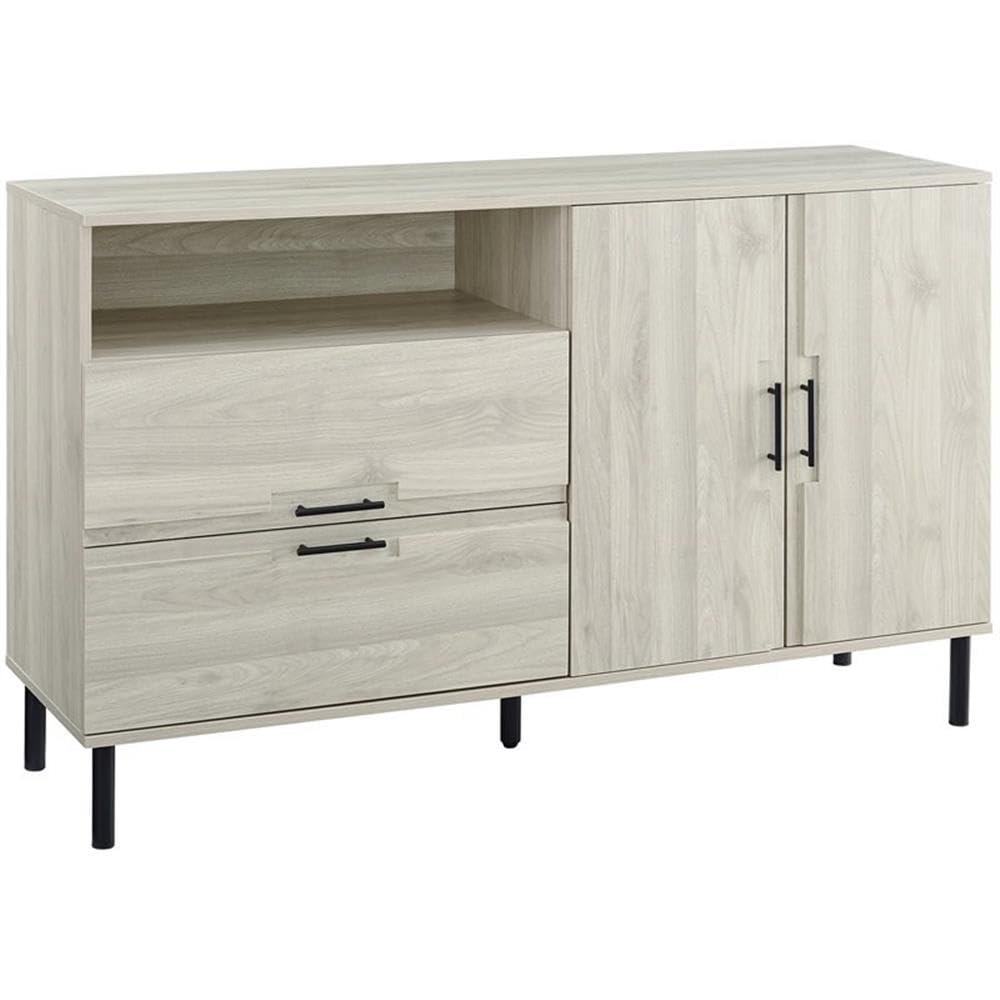 Walker Edison Modern Detailed Cabinet Door and 2 Drawer Storage-Sideboard-Buffet, 56, Birch