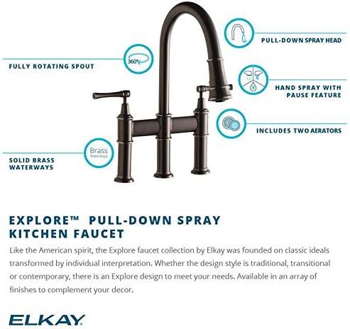 Lustrous Steel Bridge Kitchen Faucet with Pull-down Spray