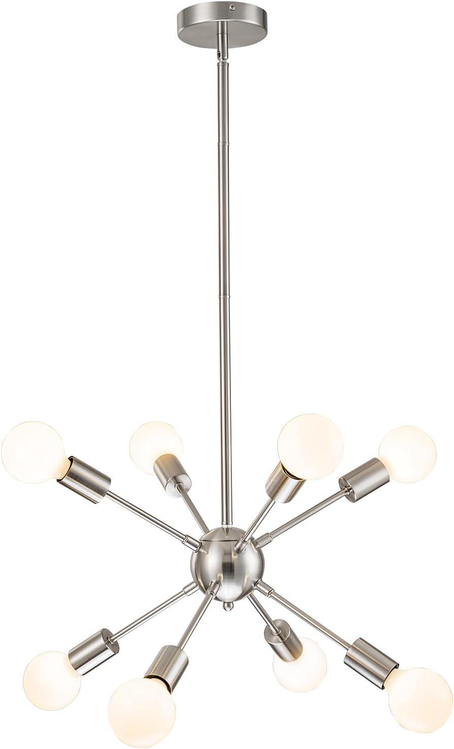 Brushed Nickel 8-Light Sputnik Chandelier with Adjustable Height