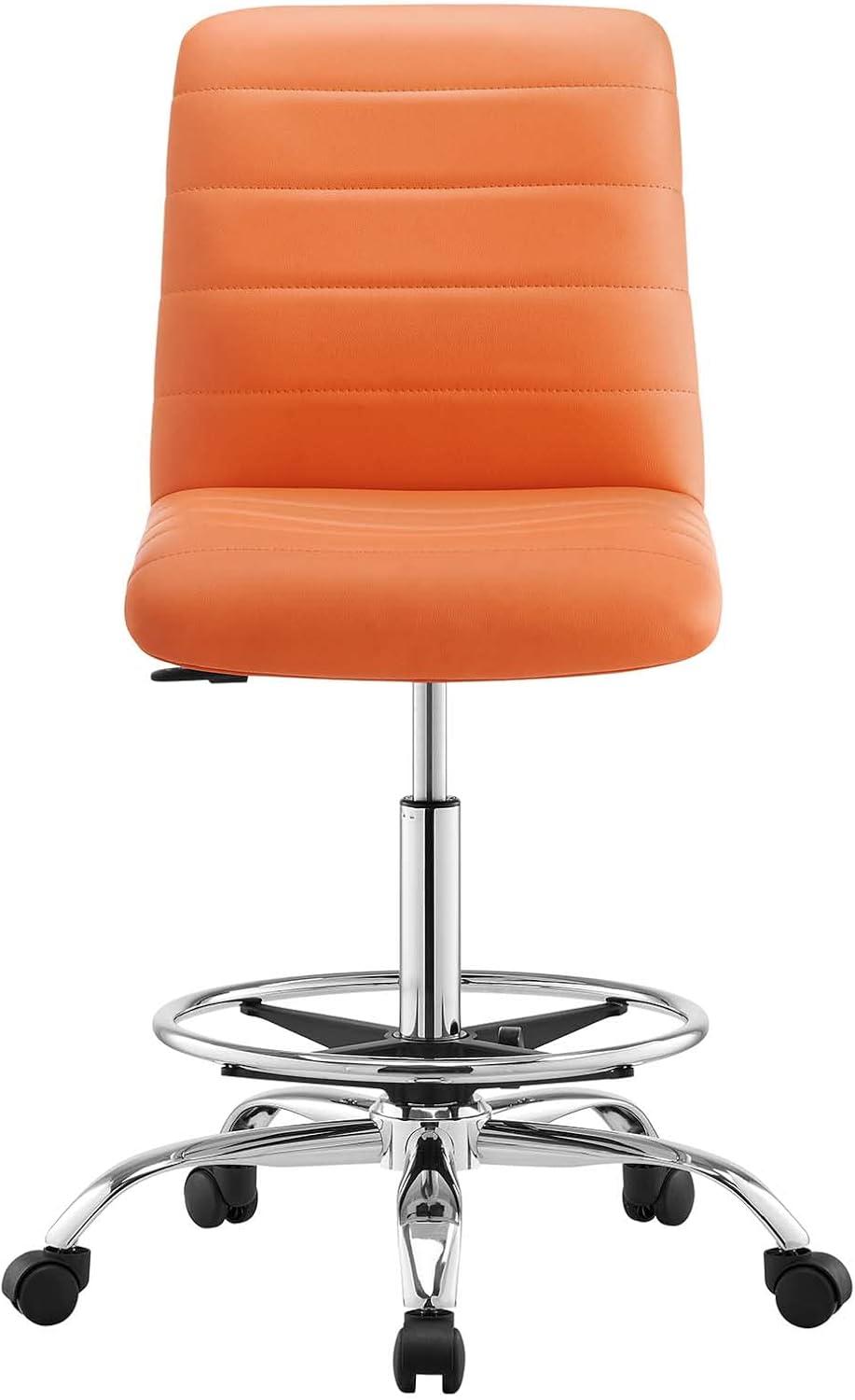 Modway Ripple Armless Vegan Leather Drafting Chair in Silver Orange