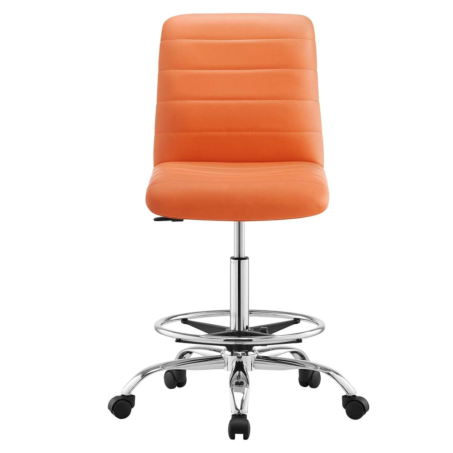 Modway Ripple Armless Vegan Leather Drafting Chair in Silver Orange
